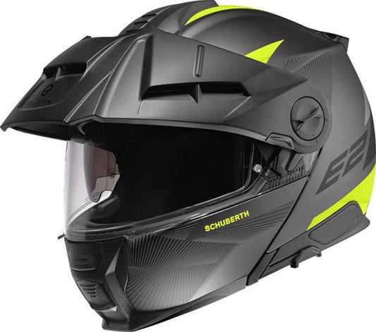 Schuberth E2 Defender Black & Yellow Adventure Flip Front Motorcycle Helmet - New for 2023/2024 - Averys Motorcycles