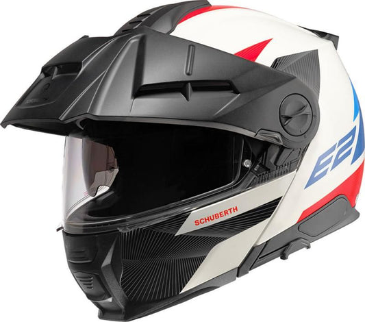 Schuberth E2 Defender Black & White Adventure Flip Front Motorcycle Helmet - New for 2023/2024 - Averys Motorcycles