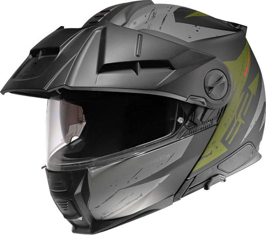 Schuberth E2 Explorer Black & Green Adventure Flip Front Motorcycle Helmet - New for 2023/2024 - Averys Motorcycles