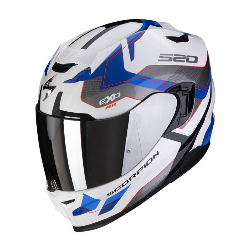 Scorpion Exo 520 Evo Elan White &amp; Blue Motorcycle Helmet - New for 2023/2024 - Averys Motorcycles