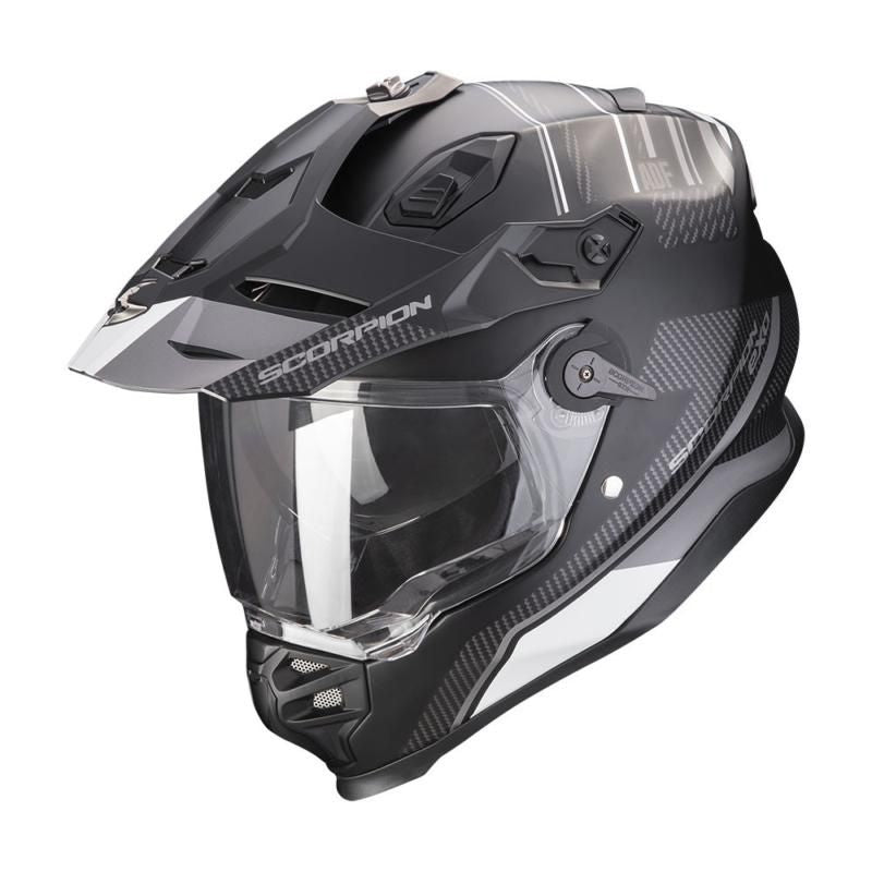Scorpion Exo ADF-9000 Desert Black &amp; Silver Adventure Touring Motorcycle Helmet - New for 2023/2024 - Averys Motorcycles