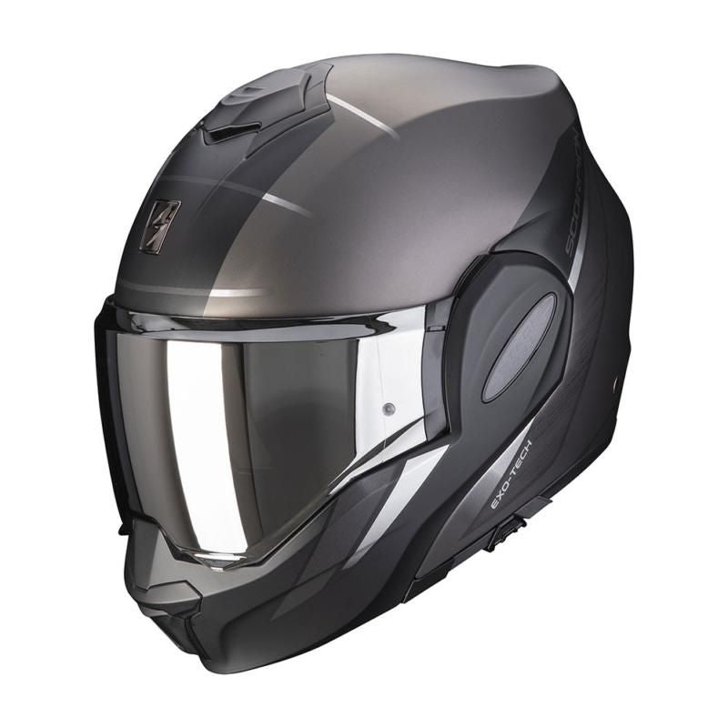 Scorpion Exo Tech Evo Primus Black & Silver Flip Front Motorcycle Helmet - New for 2023/2024 - Averys Motorcycles