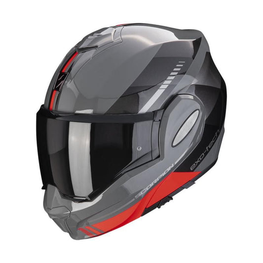Scorpion Exo Tech Genre Grey & Red Evo Flip Front Motorcycle Helmet - New for 2023/2024 - Averys Motorcycles