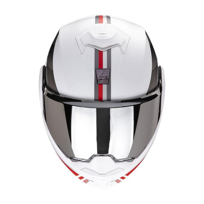 Scorpion Exo Tech Genre White Silver & Red Evo Flip Front Motorcycle Helmet - New for 2023/2024 - Averys Motorcycles