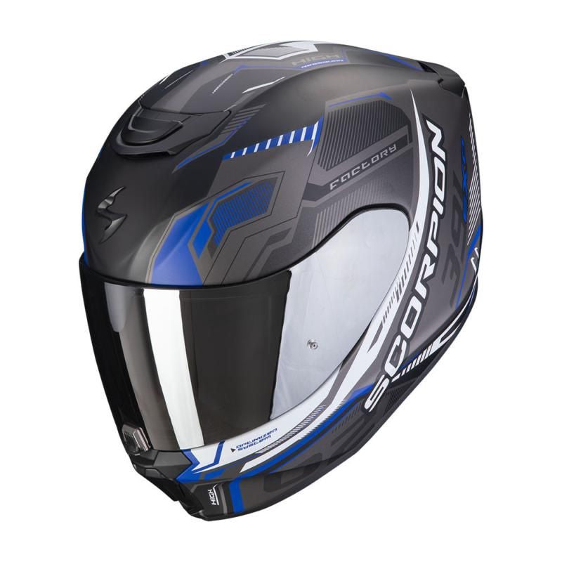 Scorpion Exo 391 Haut Black Blue &amp; Silver Motorcycle Helmet - New for 2023/2024 - Averys Motorcycles